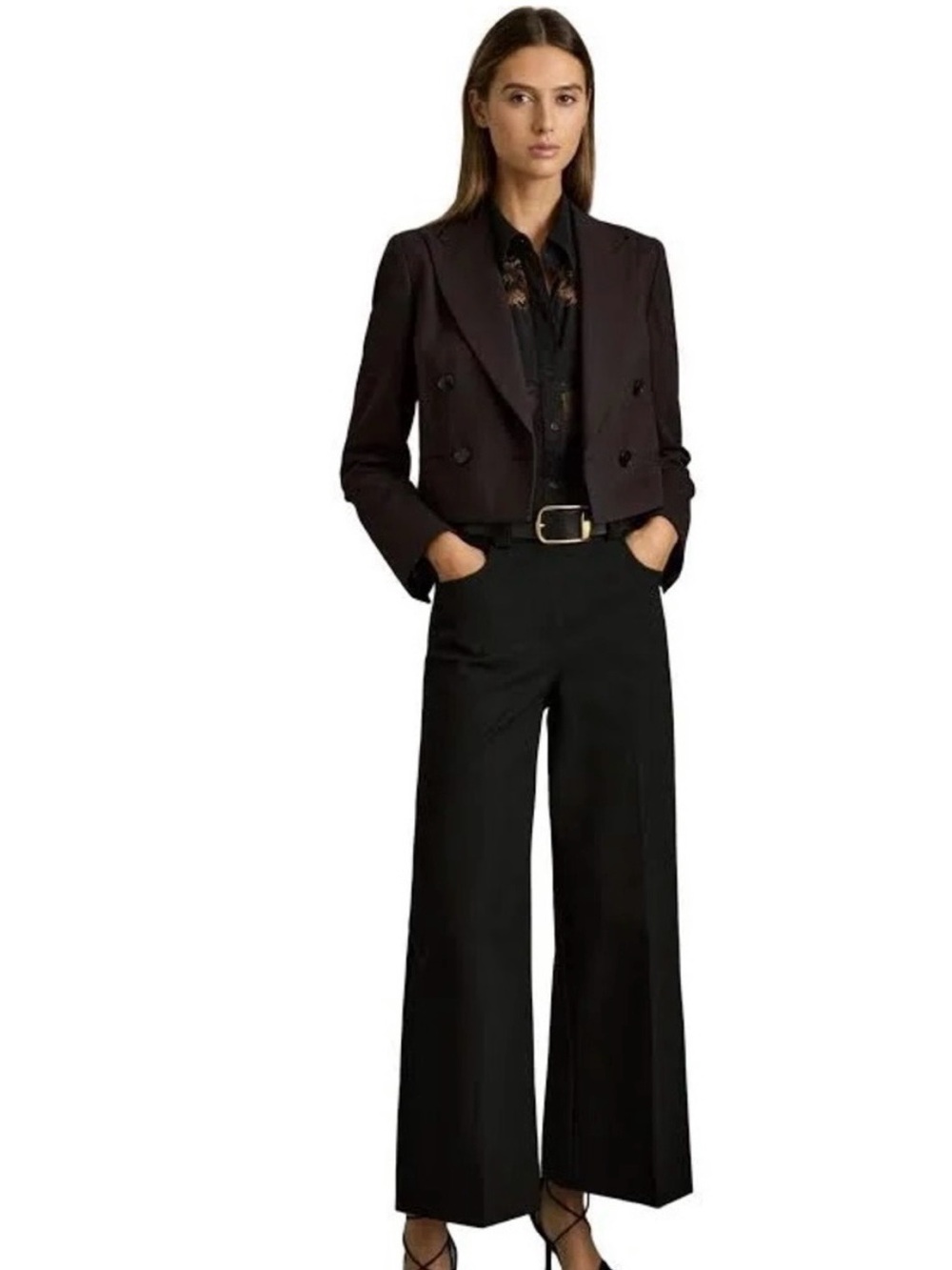 Reiss: Myrtle Black Wide-Leg Dress Pants for Women - Picture 1 of 11